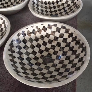 Marble Mosaic Vessel Sinks,Mosaic Round Wash Basin