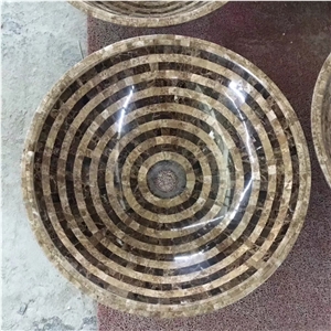 Marble Mosaic Vessel Sinks,Mosaic Round Wash Basin