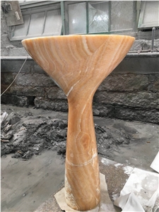 Yellow Onyx Wash Basin Bathroom Sink Round Basin