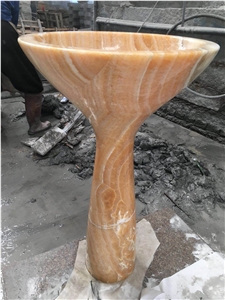 Yellow Onyx Wash Basin Bathroom Sink Round Basin