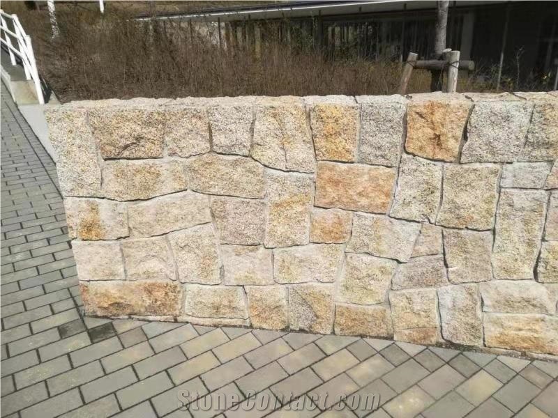Rusty Yellow Gold Granite Hardscape Flagstone Wall