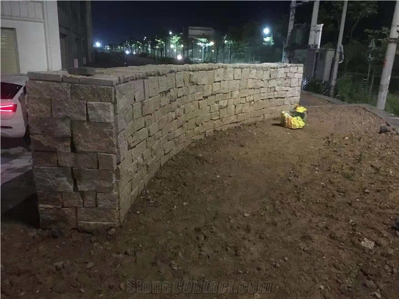 Rusty Yellow Gold Granite Hardscape Flagstone Wall