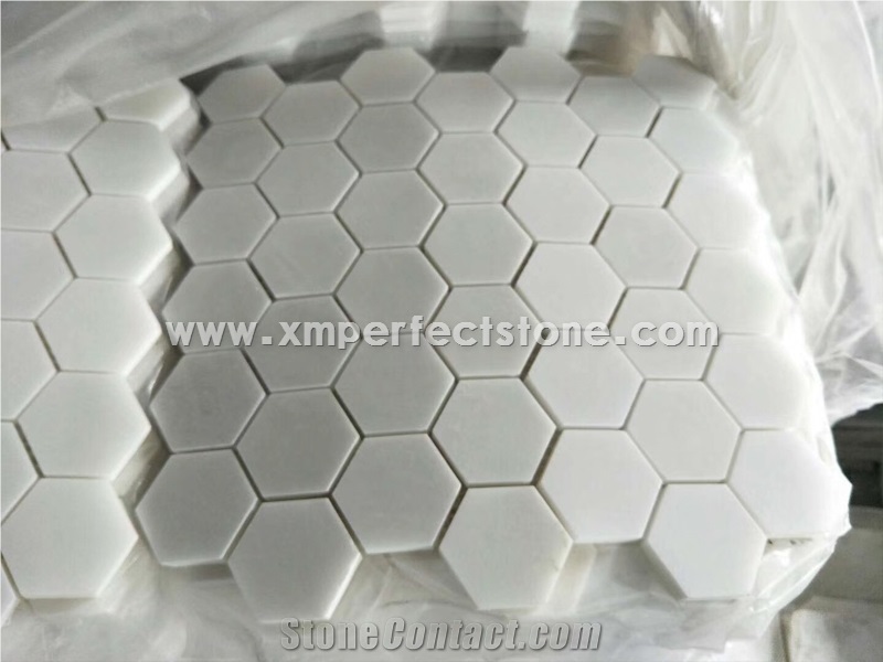 Mosaic Tile & Bianco Carrara White Marble Hexagon Mosaic