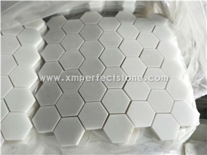 Mosaic Tile & Bianco Carrara White Marble Hexagon Mosaic