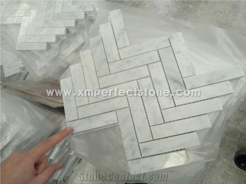 Mosaic Tile & Bianco Carrara White Marble Hexagon Mosaic