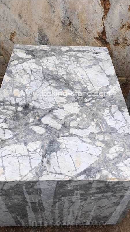 Invisible Grey Blocks White Venato Marble Block