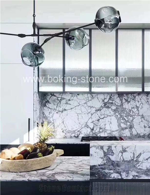 Invisible Grey Blocks White Venato Marble Block