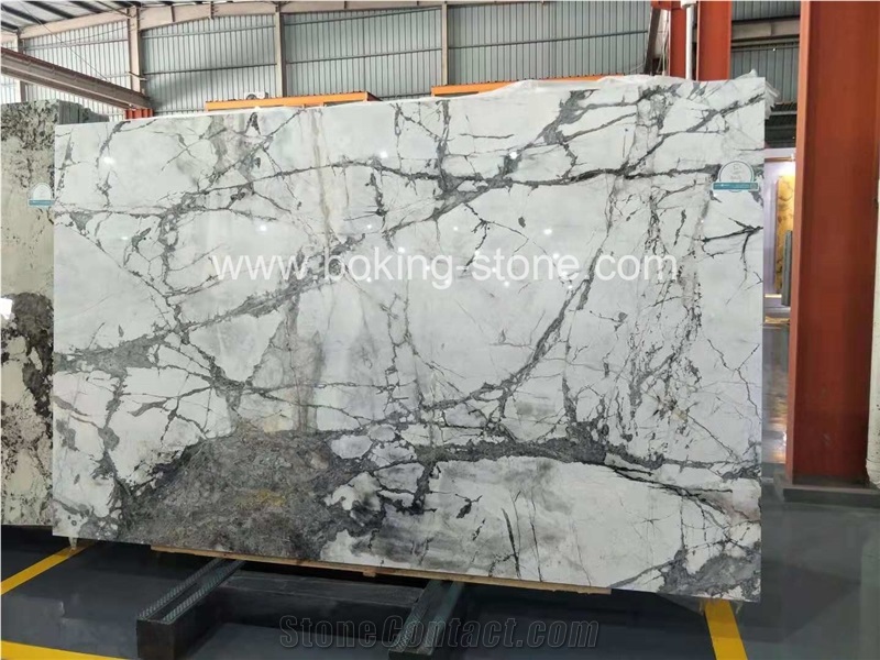 Invisible Grey Blocks White Venato Marble Block