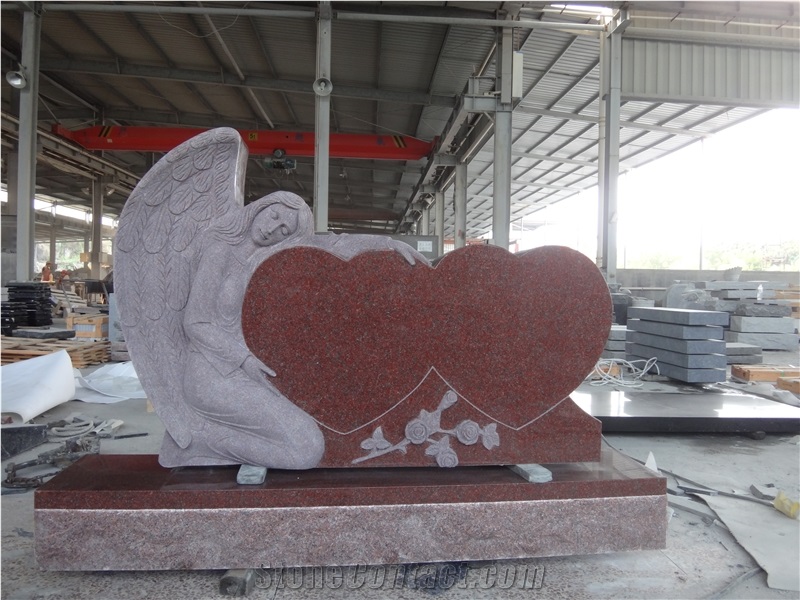 Indian Red Angel with Heart Carving Monument