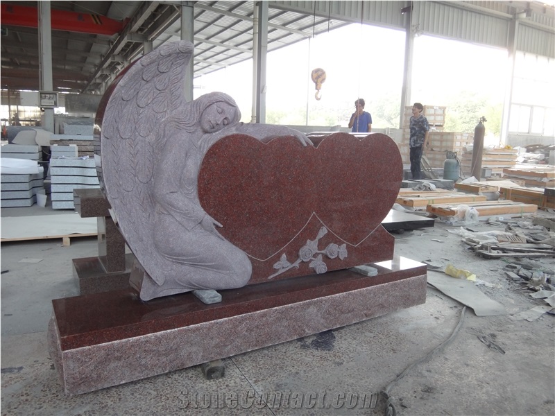 Indian Red Angel with Heart Carving Monument