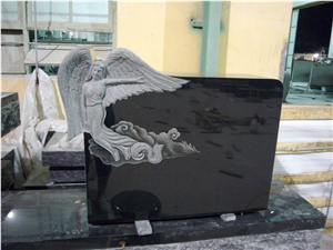 Shanxi Black Granite Monument W Angel Tombstone