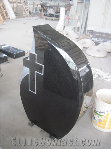 Shanxi Jet Black Custom Monument with Cross