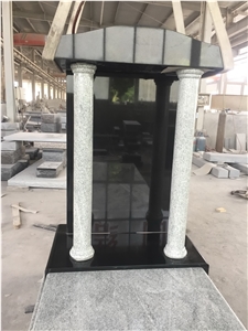 White and Black Granite Asian Style Gravestone