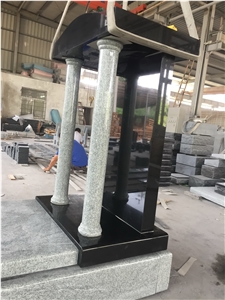 White and Black Granite Asian Style Gravestone
