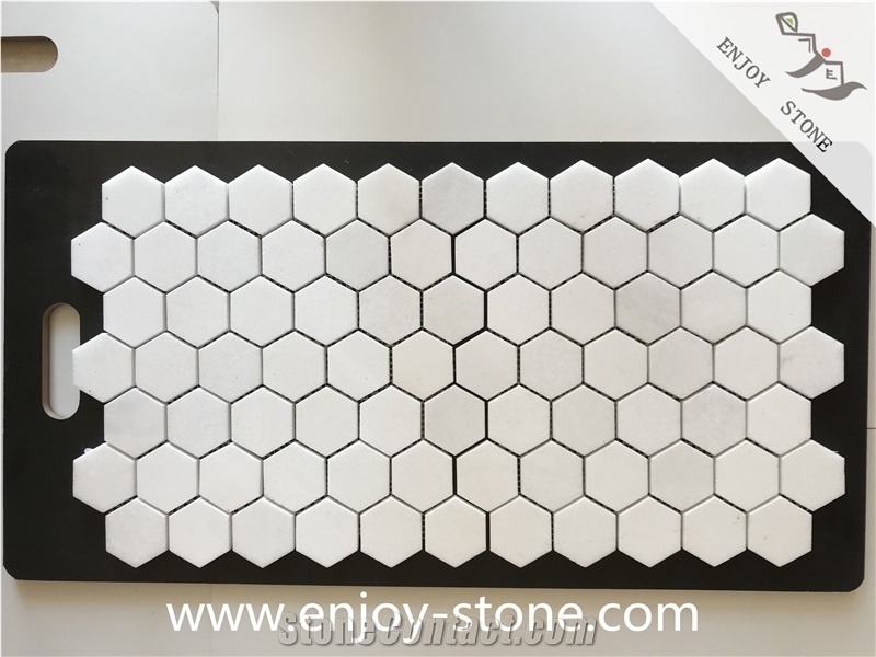 Hexagon Pattern White Marble Mosaic