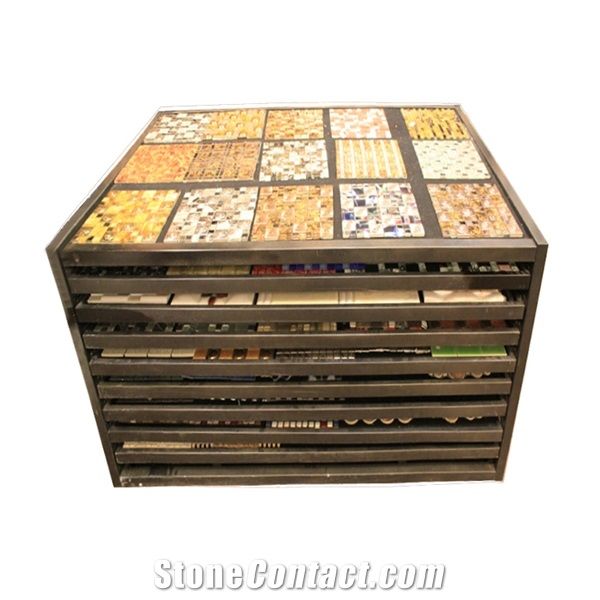 Metal Stone Tiles Drawer Sliding Display Cabinet