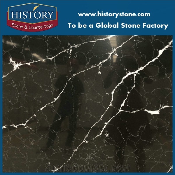 New Material Calacatta Black Glass Quartz
