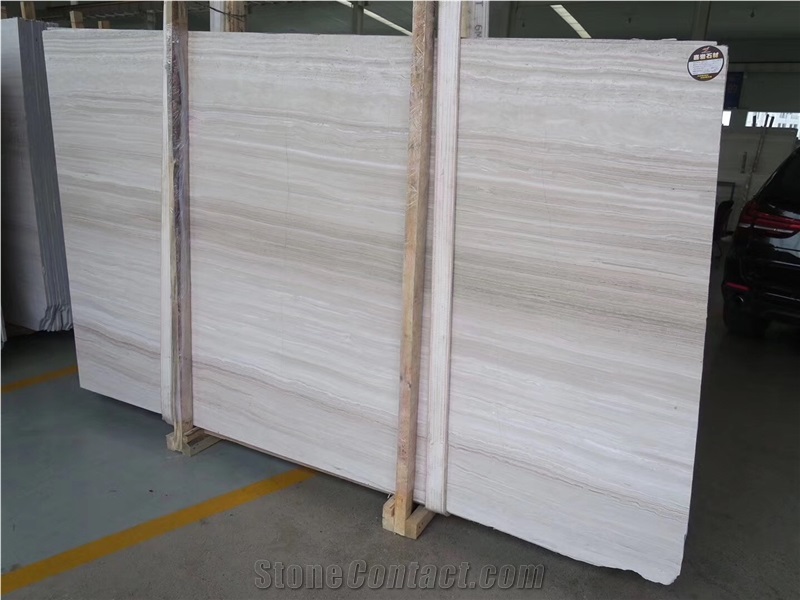 Chinese Serpeggiante White Wood Grain Marble Slabs