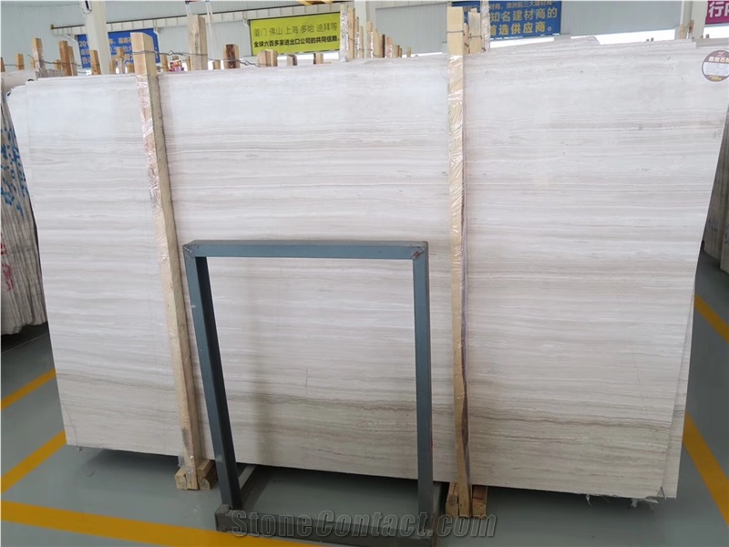 Chinese Serpeggiante White Wood Grain Marble Slabs