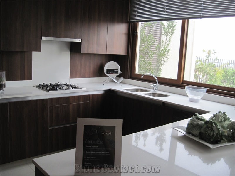 Pure White Engineered Quartz Stone Kitchen Countertops & Worktops