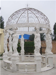 Garden White Marble Decorative Marble Gazebo Handmade