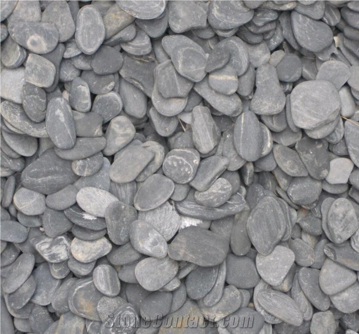 High Polished Black Flat River Pebble Stone