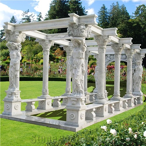 Stone Sculptured Pavilion, White Marble Pavilion, White Marble Gazebo