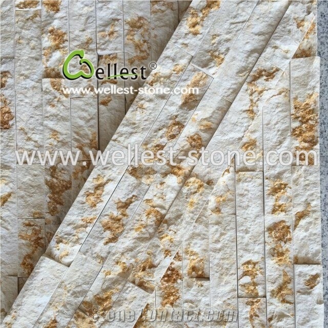 Beige Base Golden Texture Marbel Culture Stone Walling Panel Veneer