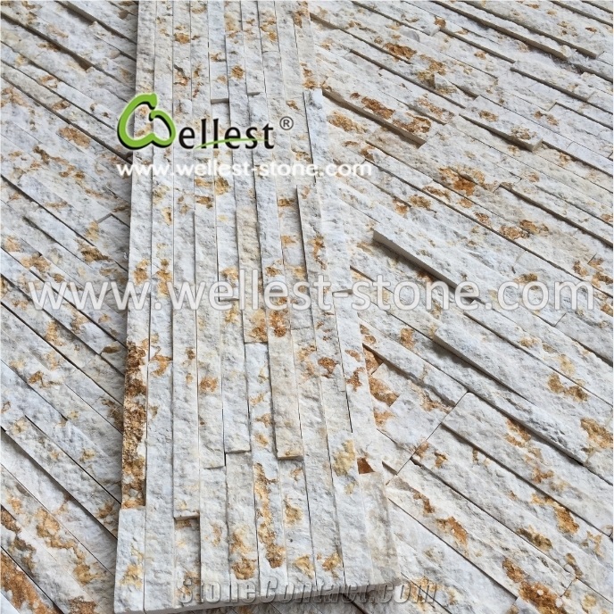Beige Base Golden Texture Marbel Culture Stone Walling Panel Veneer