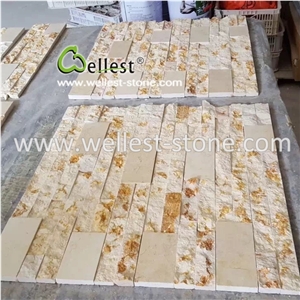 Beige Base Golden Texture Marbel Culture Stone Walling Panel Veneer