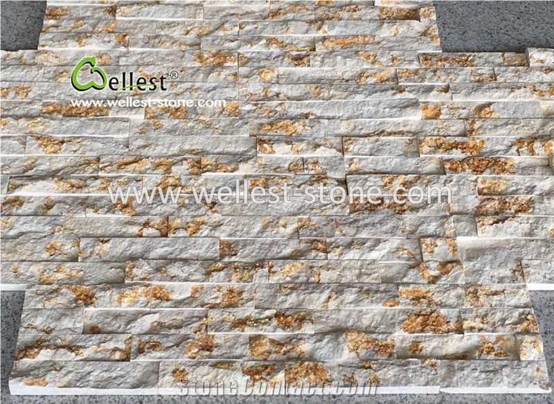 Beige Base Golden Texture Marbel Culture Stone Walling Panel Veneer