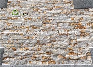 Beige Base Golden Texture Marbel Culture Stone Walling Panel Veneer