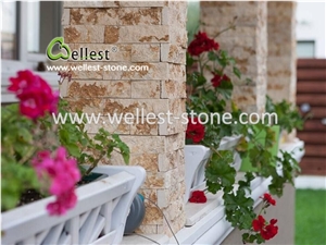 Beige Base Golden Texture Marbel Culture Stone Walling Panel Veneer