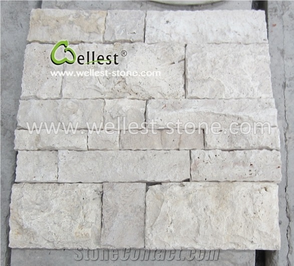 Beige Travertine Mushroom Walling Tile for Indoor Outdoor Decoration