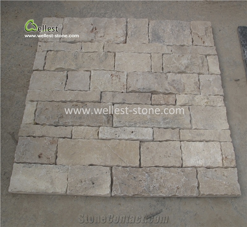 Beige Travertine Mushroom Walling Tile for Indoor Outdoor Decoration