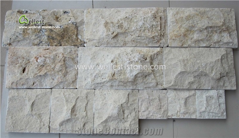 Beige Travertine Mushroom Walling Tile for Indoor Outdoor Decoration