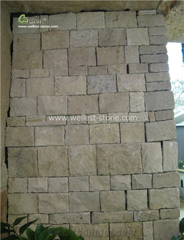 Beige Travertine Mushroom Walling Tile for Indoor Outdoor Decoration