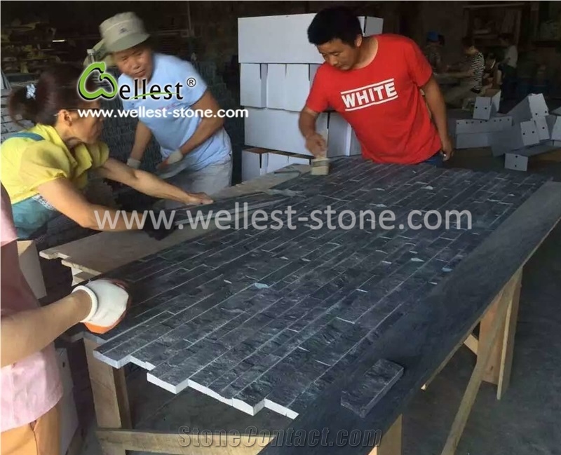 China Shaolin Black Limestone Culture Stone Veneer for Wall Covering