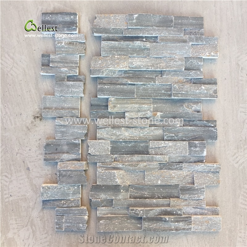 Grayish Green Slate Walling Culture Stone Veneer with Adhesive Base