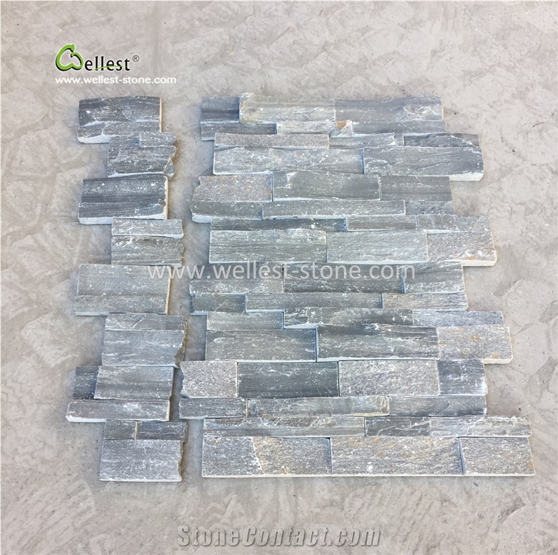 Grayish Green Slate Walling Culture Stone Veneer with Adhesive Base