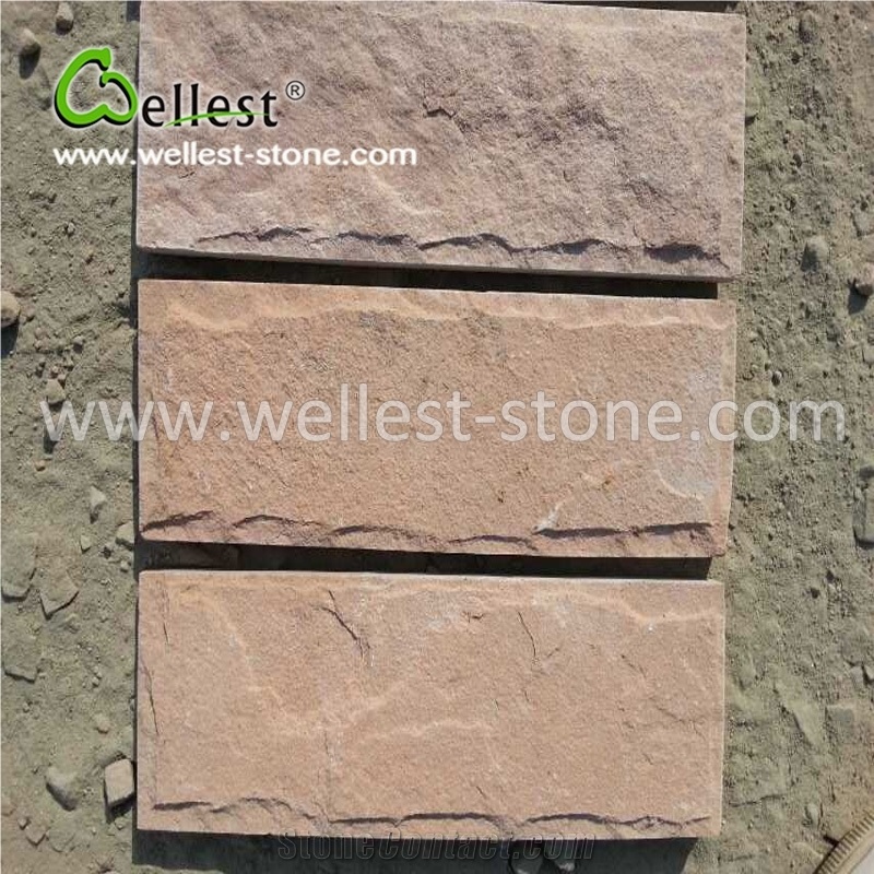 Warm Pink & Orange Sandstone Mushroom Walling Tile for Outdoors