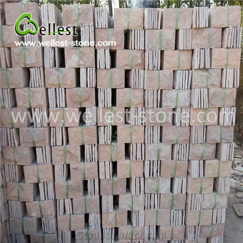 Warm Pink & Orange Sandstone Mushroom Walling Tile for Outdoors