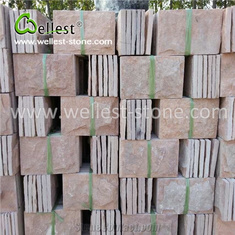 Warm Pink & Orange Sandstone Mushroom Walling Tile for Outdoors