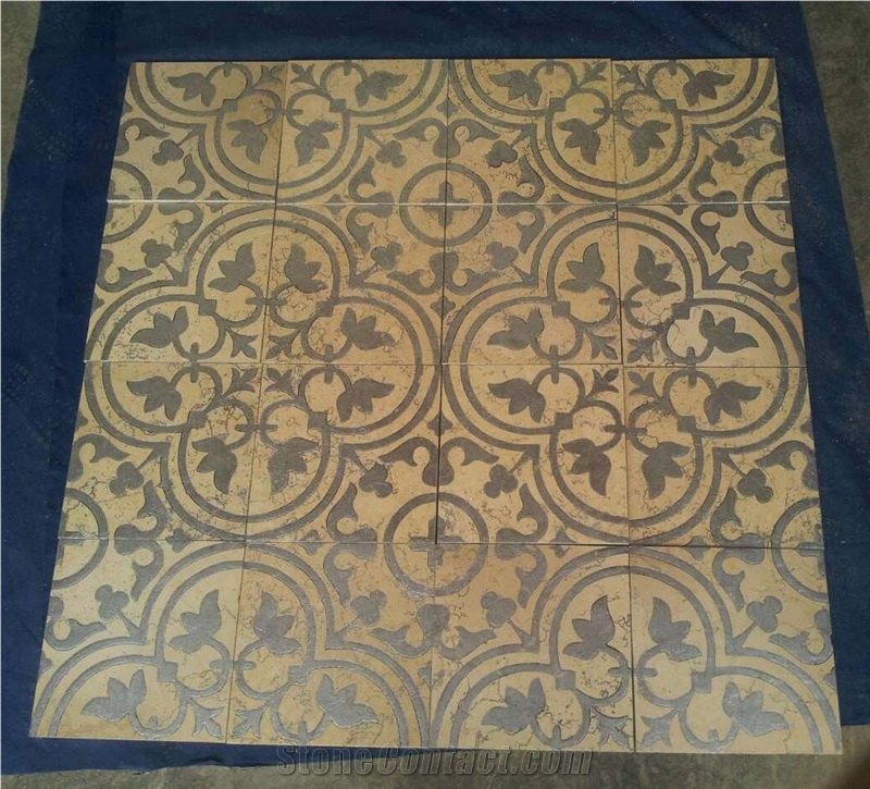 Etched & Painted Golden Marble Wall Slabs & Tiles - Golden Beige