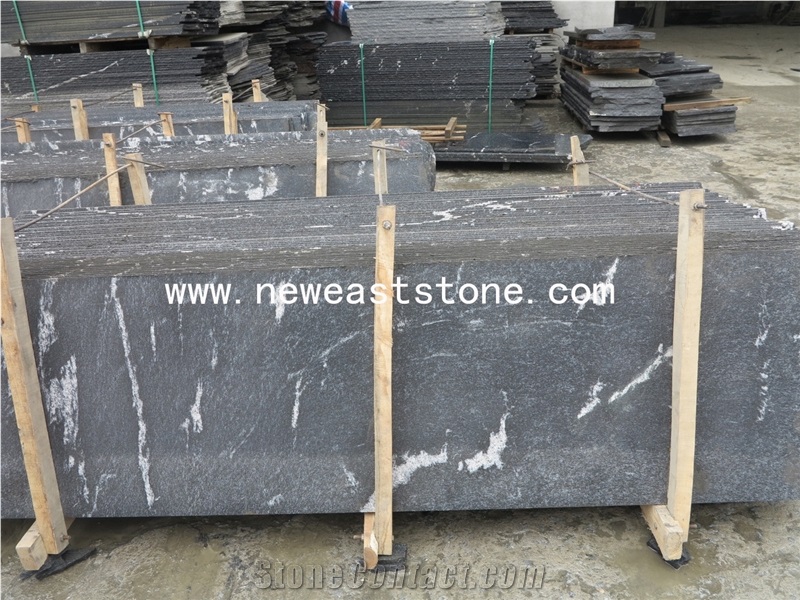 China Jet Mist Black Snow Flake /Snow Leopard Granite Slabs& Tiles
