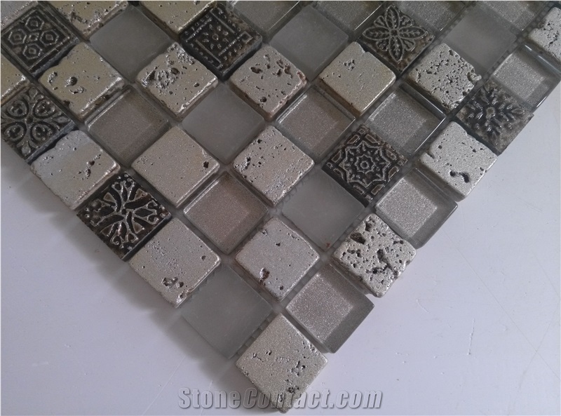 Bda Series Silver Glass,Resin,Stone Mosaic Tile