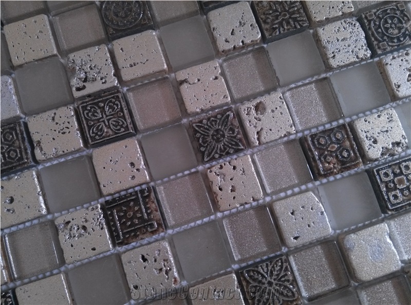 Bda Series Silver Glass,Resin,Stone Mosaic Tile