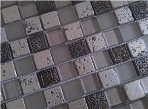 Bda Series Silver Glass,Resin,Stone Mosaic Tile