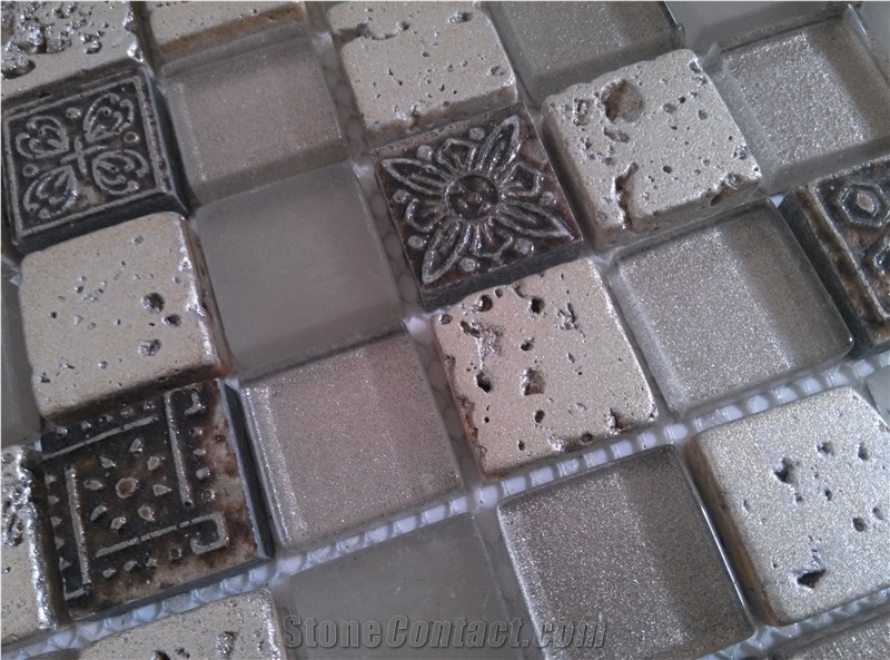 Bda Series Silver Glass,Resin,Stone Mosaic Tile