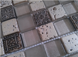 Bda Series Silver Glass,Resin,Stone Mosaic Tile